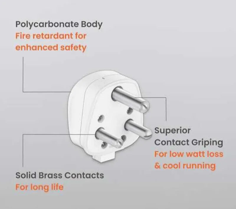 V-Guard 6A 3-Pin Electric Plug – Heavy-Duty Brass Pins, Flame Retardant Body
