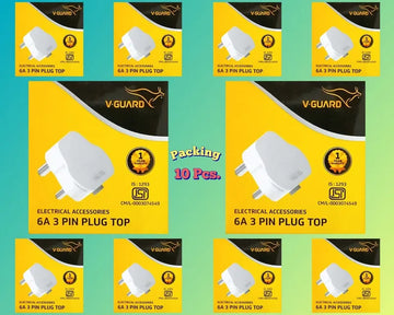 V-Guard 6A 3-Pin Electric Plug – Heavy-Duty Brass Pins, Flame Retardant Body