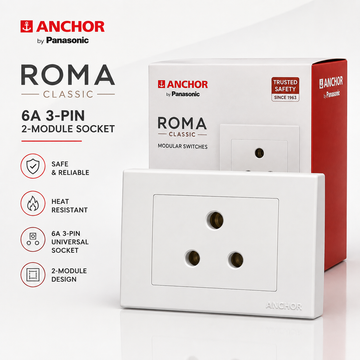 Anchor Roma Classic 6A 3-Pin 2-Module Socket