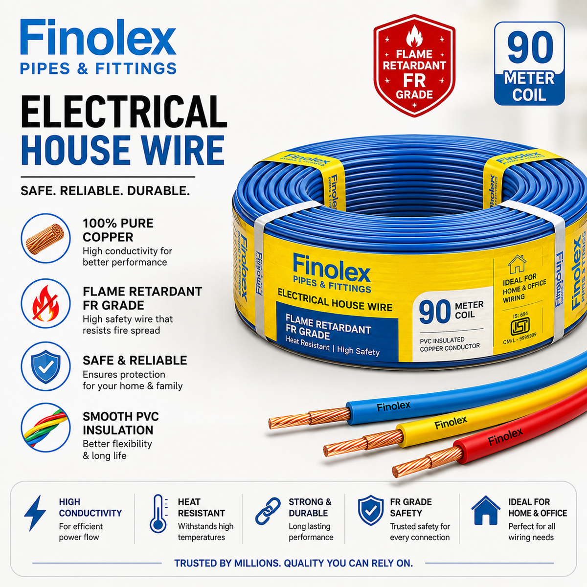 Finolex Electrical House Wire – 90 Meter Coil | Flame Retardant FR Grade