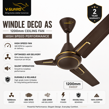 V-Guard Windle Deco AS 1200mm Ceiling Fan – 3 Blade High Speed Fan